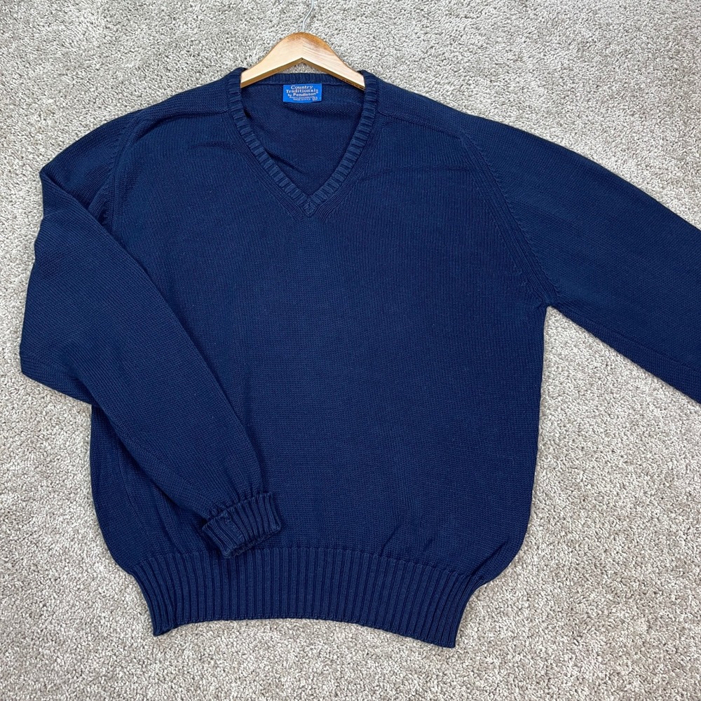 VTG Pendleton Sweater Mens Large Navy Blue Long Sleeve V-Neck Made In USA EUC